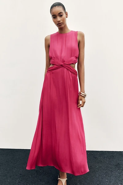 SATIN EFFECT CUT OUT MIDI DRESS