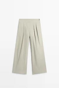 Wide-leg pants with pleated sash detail