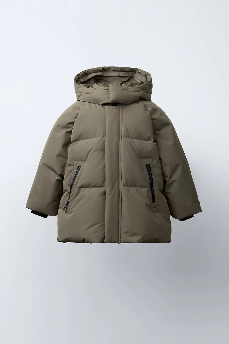 LONG DOWN FEATHER WATER REPELLENT AND WIND RESISTANT PUFFER COAT