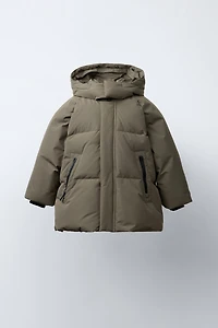 LONG DOWN FEATHER WATER REPELLENT AND WIND RESISTANT PUFFER COAT