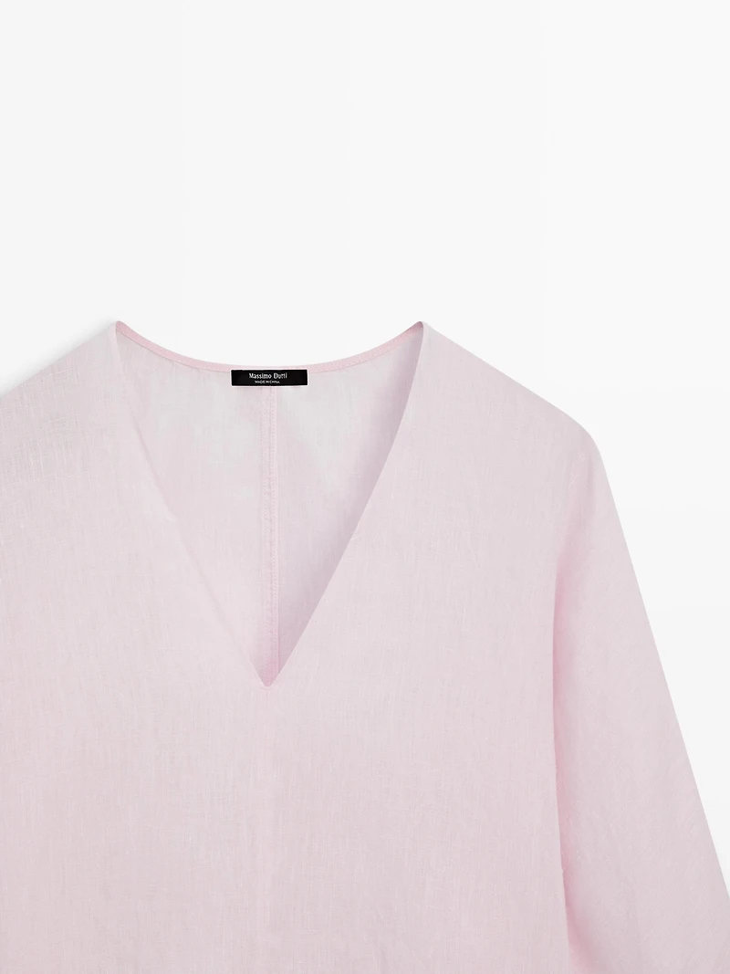 100% linen V-neck blouse