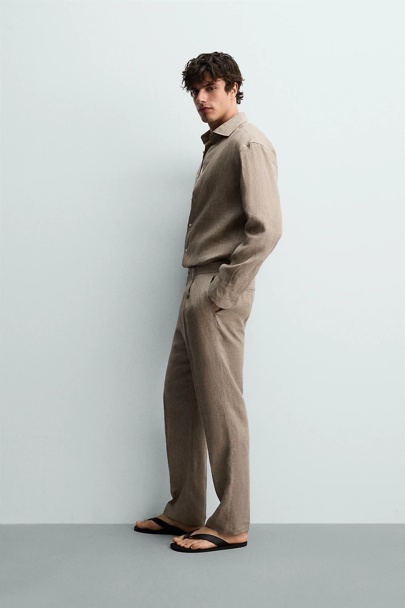 100% LINEN REGULAR FIT PANTS