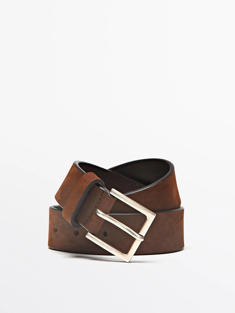 Leather belt with square buckle