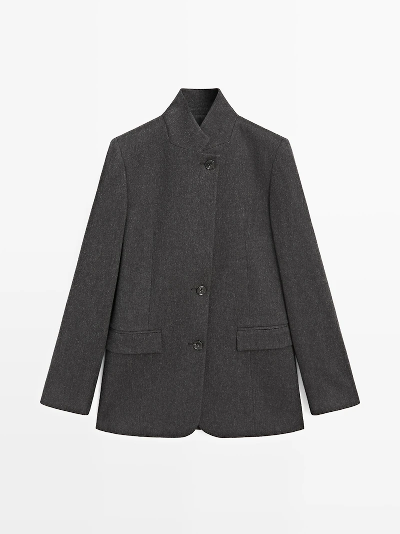 Wool blend three-button blazer