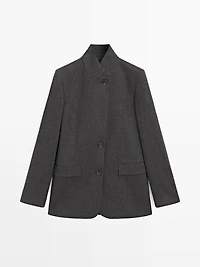 Wool blend three-button blazer