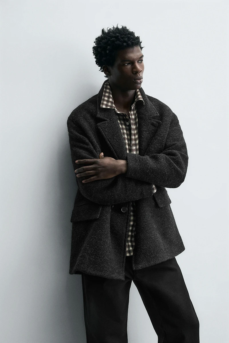 DOUBLE BREASTED WOOL BLEND OVERCOAT