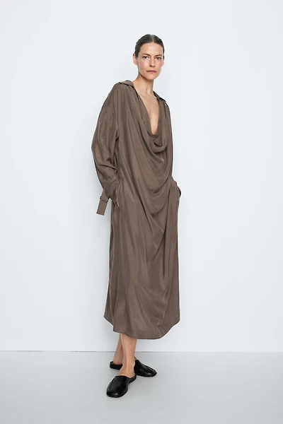 Draped neckline trench dress - STUDIO