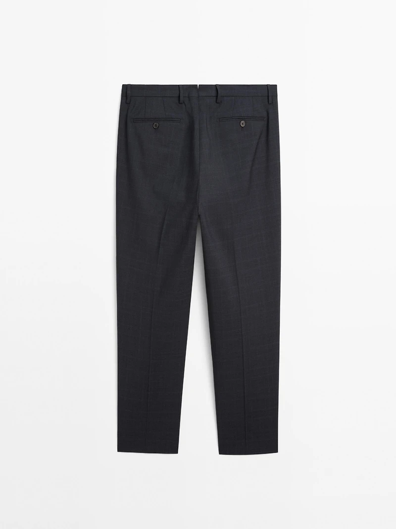 Pantalon de costume à carreaux 100 % laine