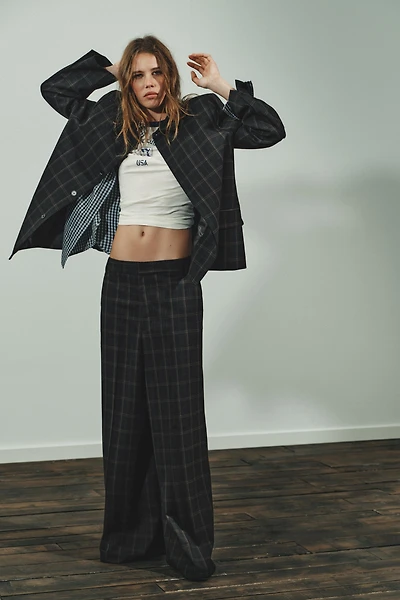 PLAID BLAZER WITH SHOULDER PADS