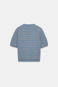 100% WOOL STRIPED SHORT SLEEVE JUMPER