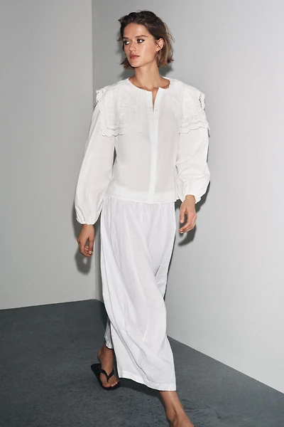 ZW COLLECTION EMBROIDERED COLLAR POPLIN SHIRT