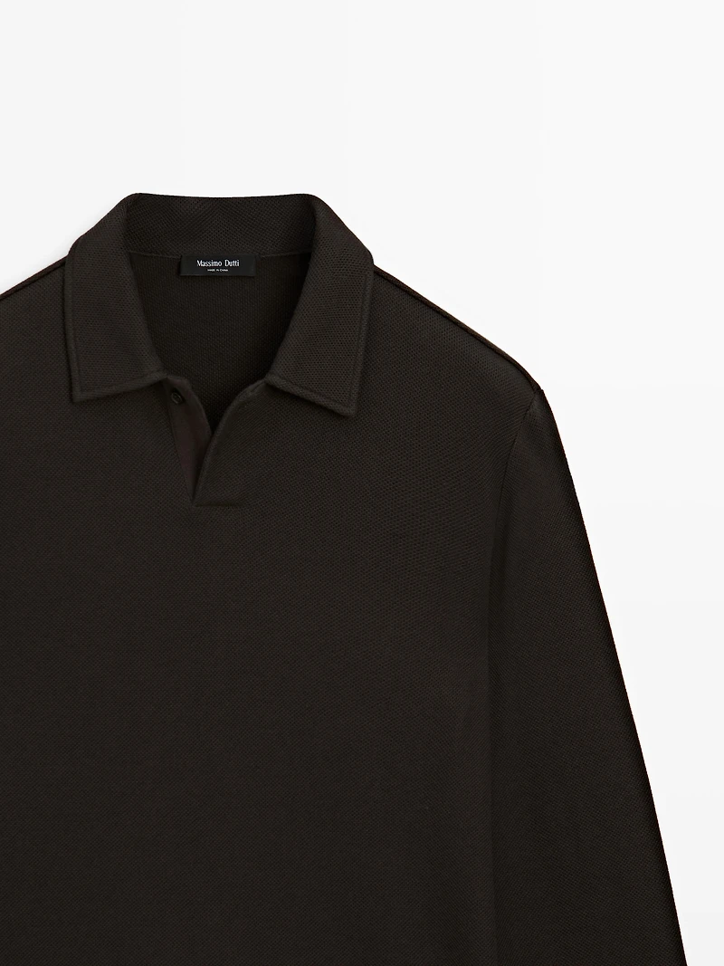 Textured long sleeve polo shirt
