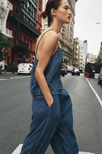 BEADED PANTS WITH TIED HEMS