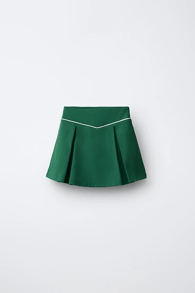 CONTRAST PIPING BOX PLEAT SKIRT