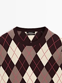 Cotton knit sweater with argyle detail