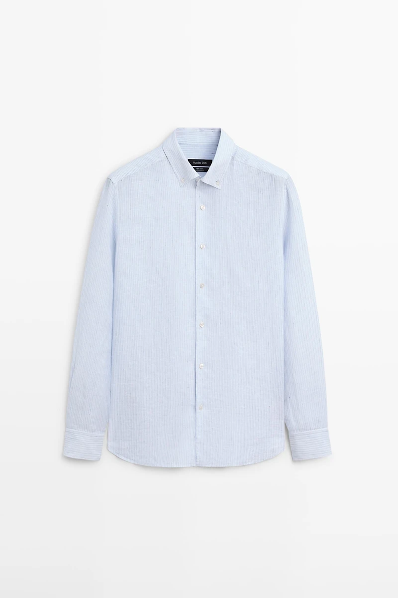 Regular fit 100% linen striped shirt