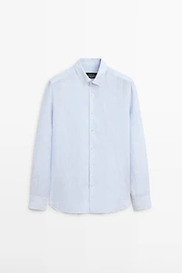 Regular fit 100% linen striped shirt