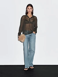Linen blend semi-sheer knit sweater