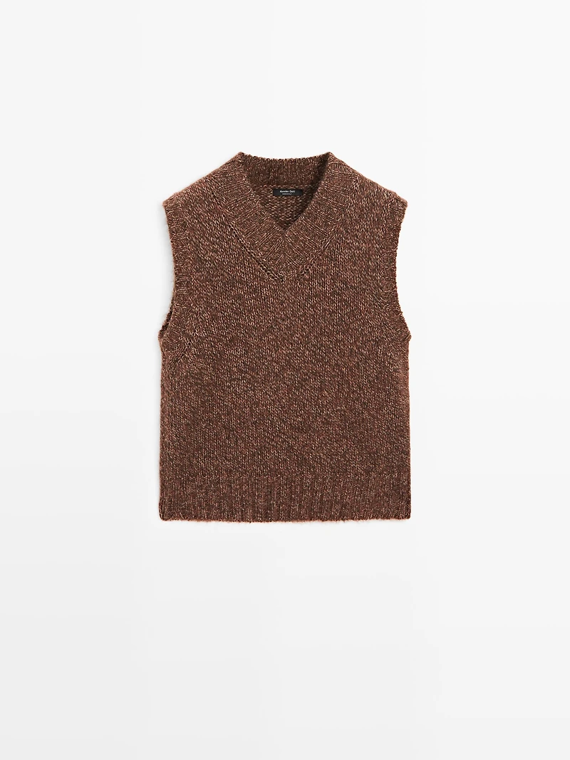 Veste sans manches chinée en laine d’alpaga