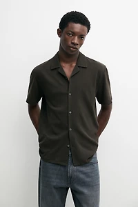 Regular fit short sleeve linen-cotton blend shirt