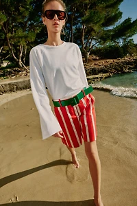 STRIPED BELTED SHORTS