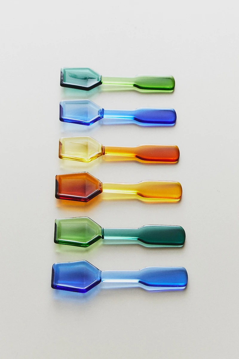 MULTICOLOURED BOROSILICATE GLASS ICE CREAM SPOON PACK (PACK OF 6)