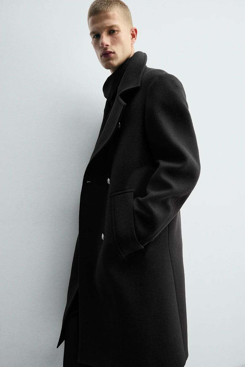 DOUBLE-BREASTED WOOL BLEND COAT