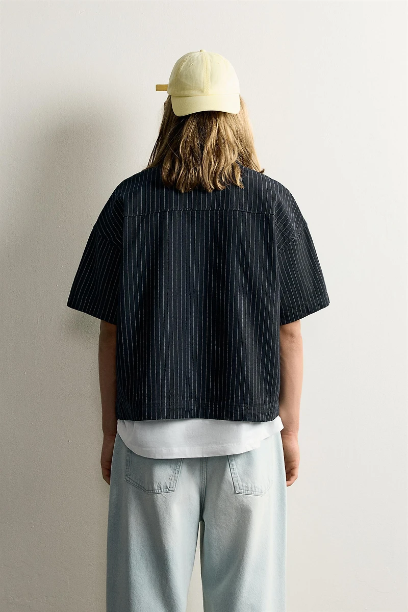 PINSTRIPE BOXY FIT DENIM SHIRT
