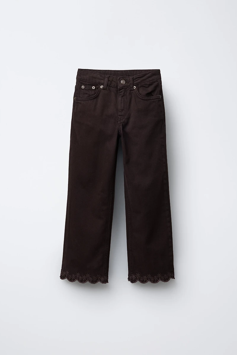 STRAIGHT LEG DENIM PANTS WITH WAVY EMBROIDERY