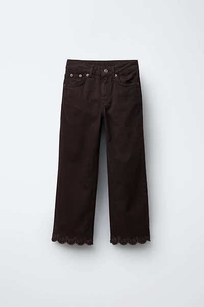 STRAIGHT LEG DENIM PANTS WITH WAVY EMBROIDERY