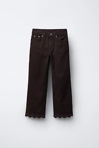 STRAIGHT LEG DENIM PANTS WITH WAVY EMBROIDERY