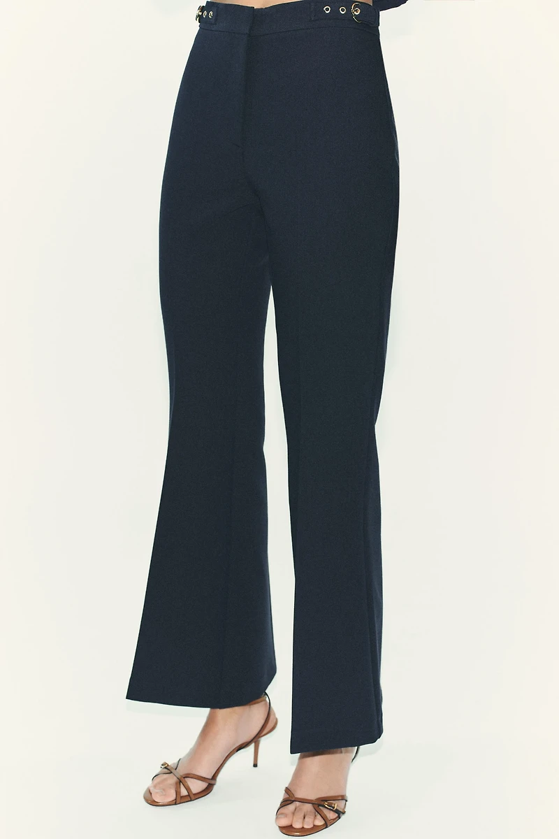 BUCKLED FLARE PANTS