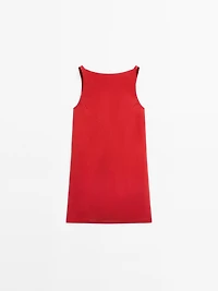 Short linen blend dress with low-cut back