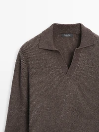 V-neck knit polo sweater