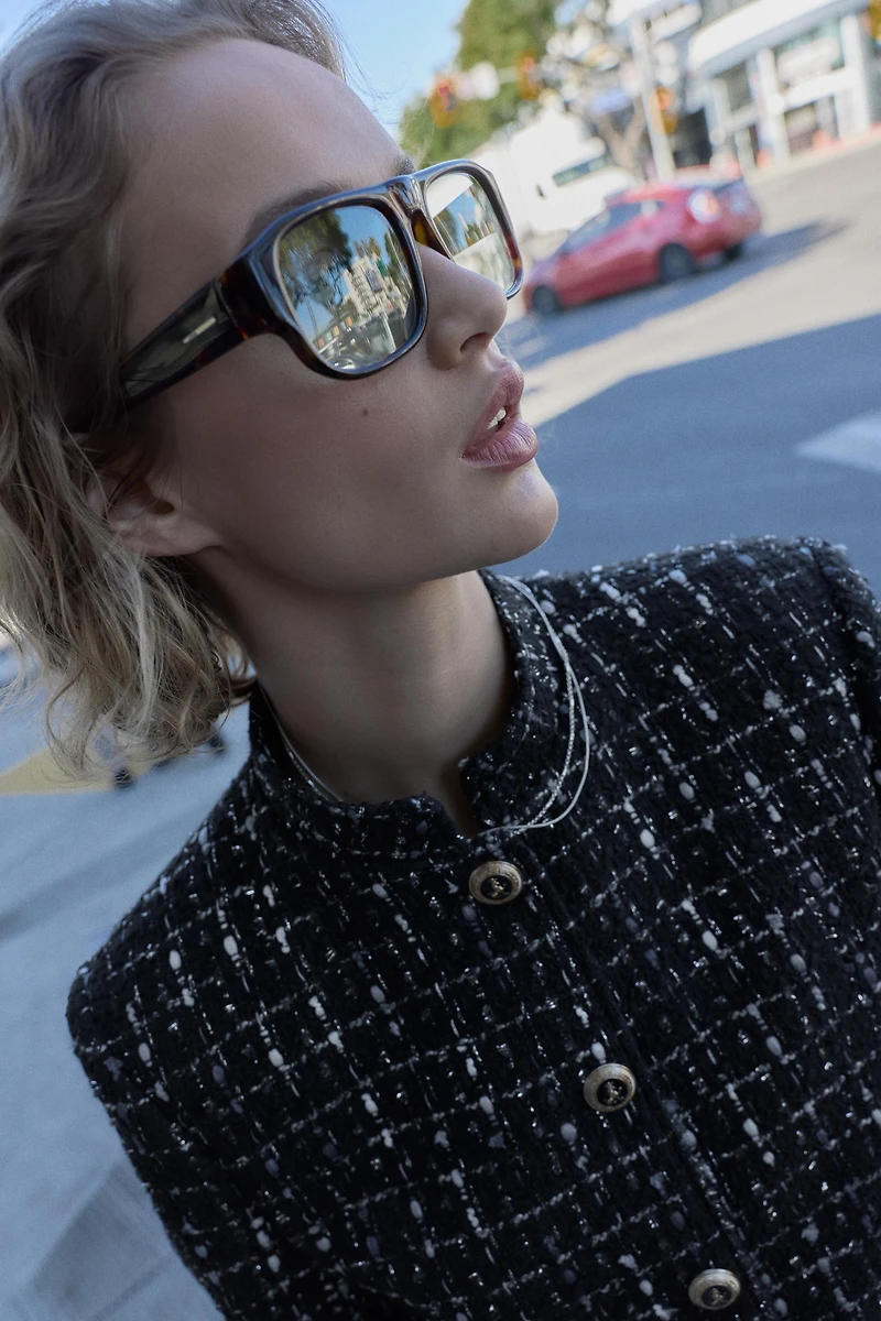 METALLIC THREAD TEXTURED BLAZER