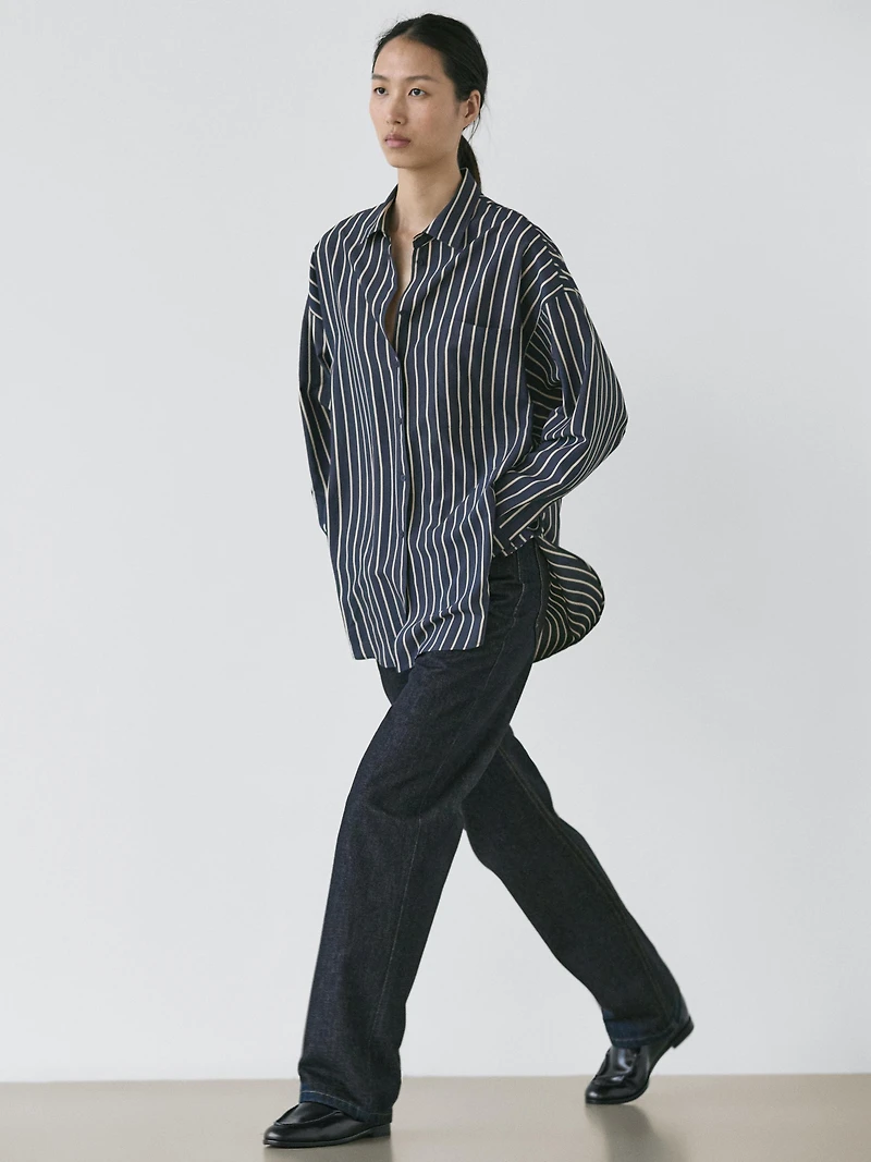 Striped flowing shirt with pocket detail