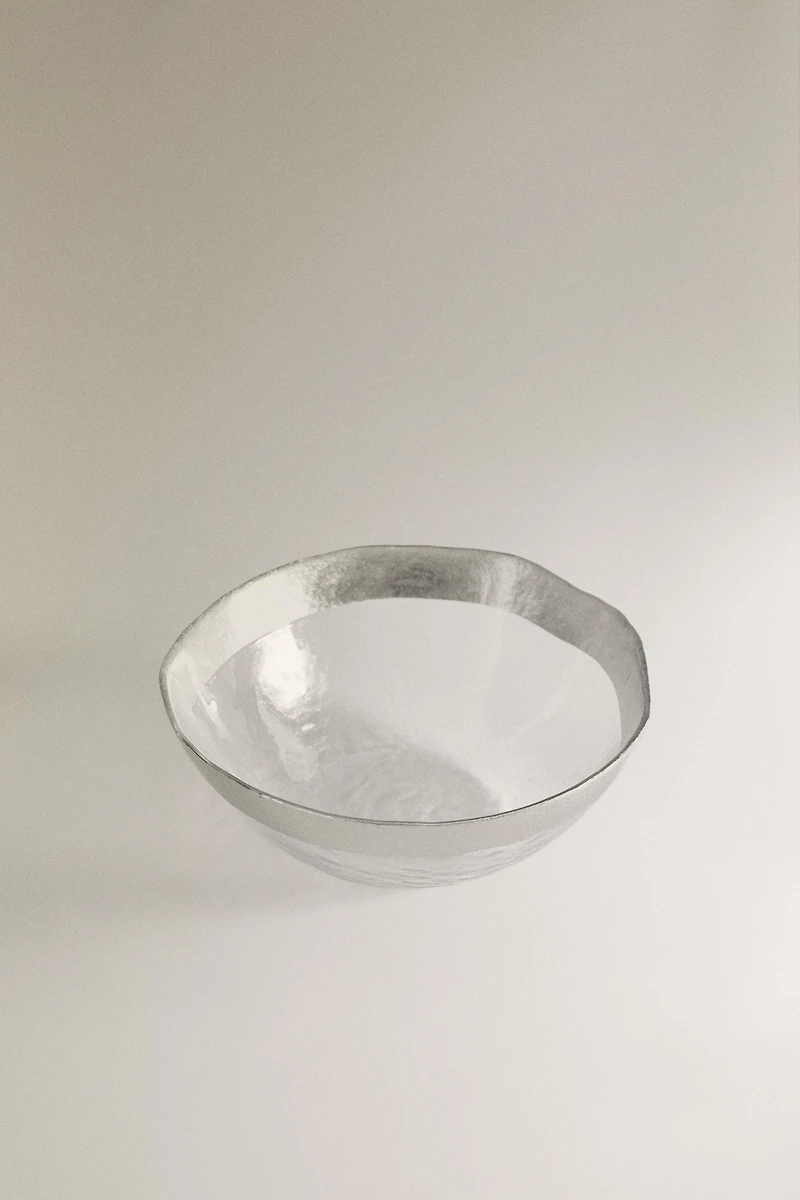 EMBOSSED GLASS BOWL WITH SILVER RIM