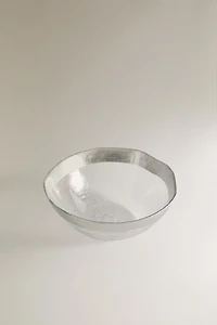 EMBOSSED GLASS BOWL WITH SILVER RIM