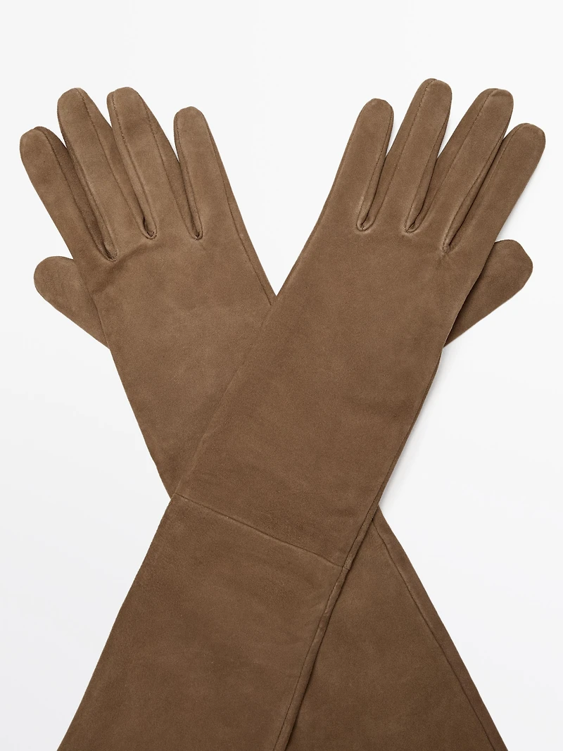 Gants longs en cuir finition daim