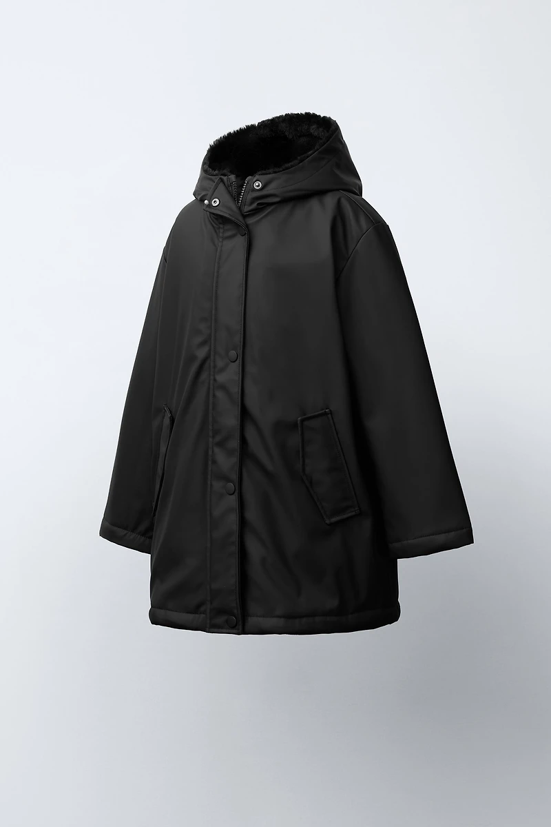 WATER REPELLENT FAUX FUR LINED RUBBERIZED JACKET