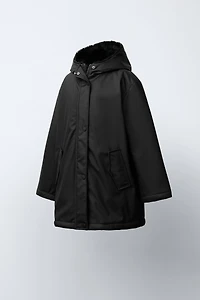 WATER REPELLENT FAUX FUR LINED RUBBERIZED JACKET