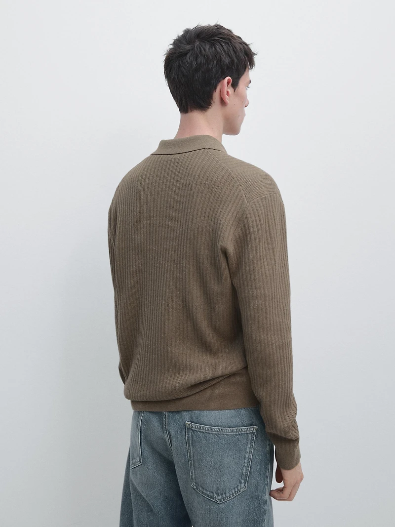 Cotton blend knit polo sweater