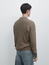 Cotton blend knit polo sweater