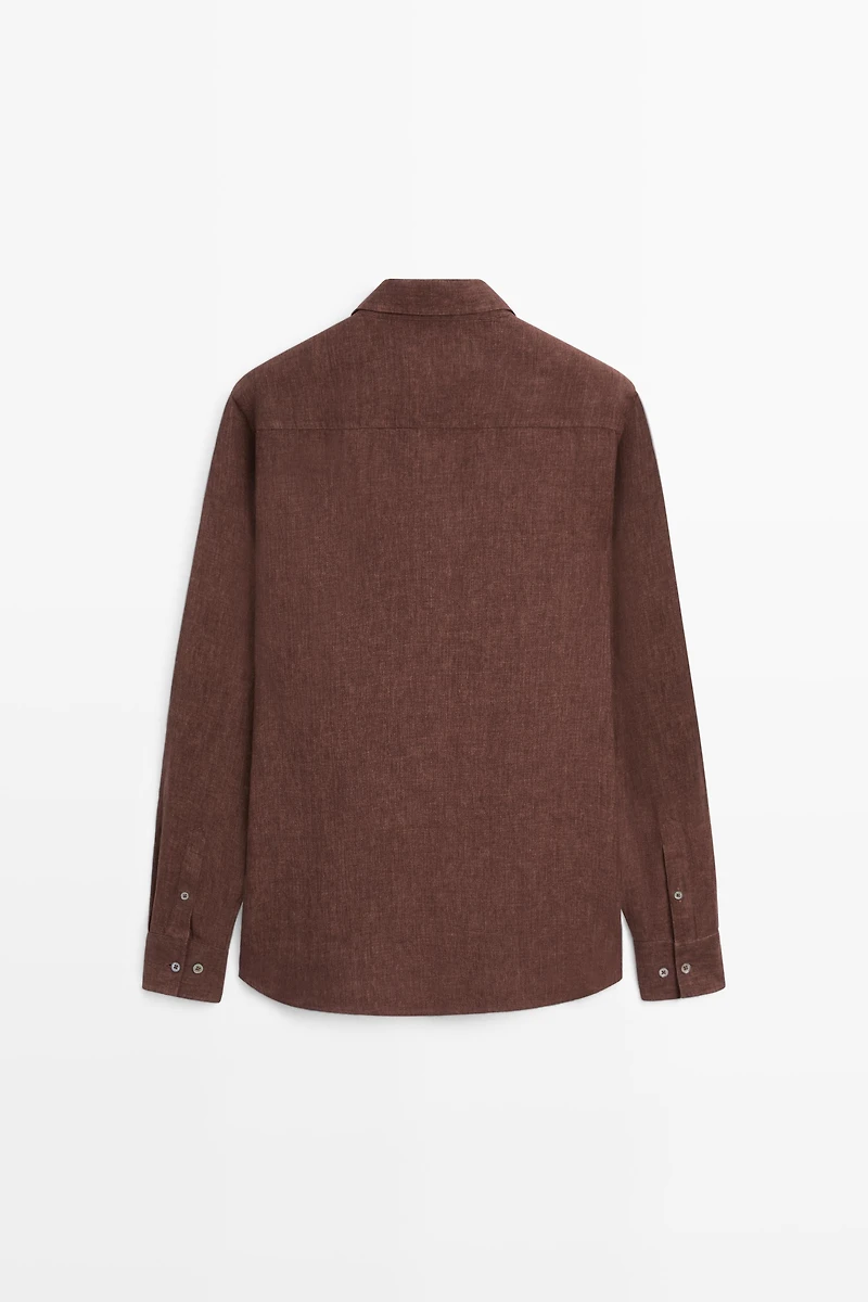 100% linen regular fit shirt with button detail