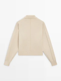 Cotton knit polo collar cardigan