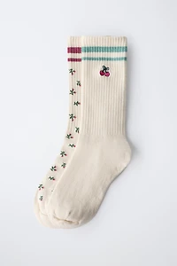 TWO-PACK OF LONG FLORAL STRIPED SOCKS