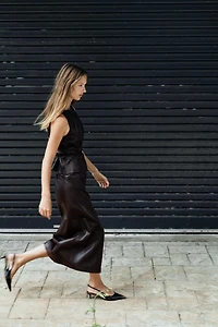 FAUX LEATHER BELTED TOP