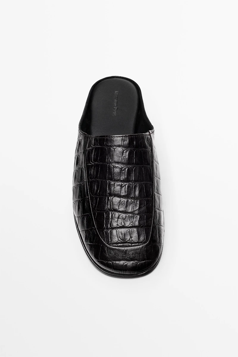 Mock croc leather mules