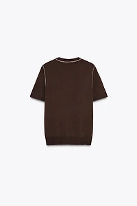 TRIMMED SHORT SLEEVE KNIT TOP