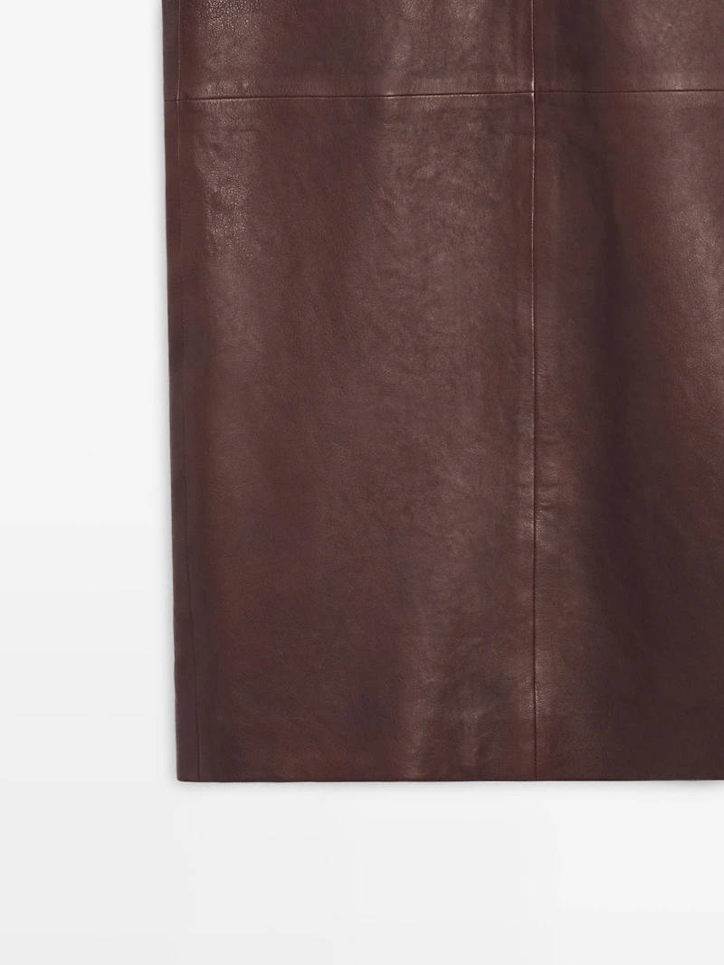 Straight nappa leather midi skirt